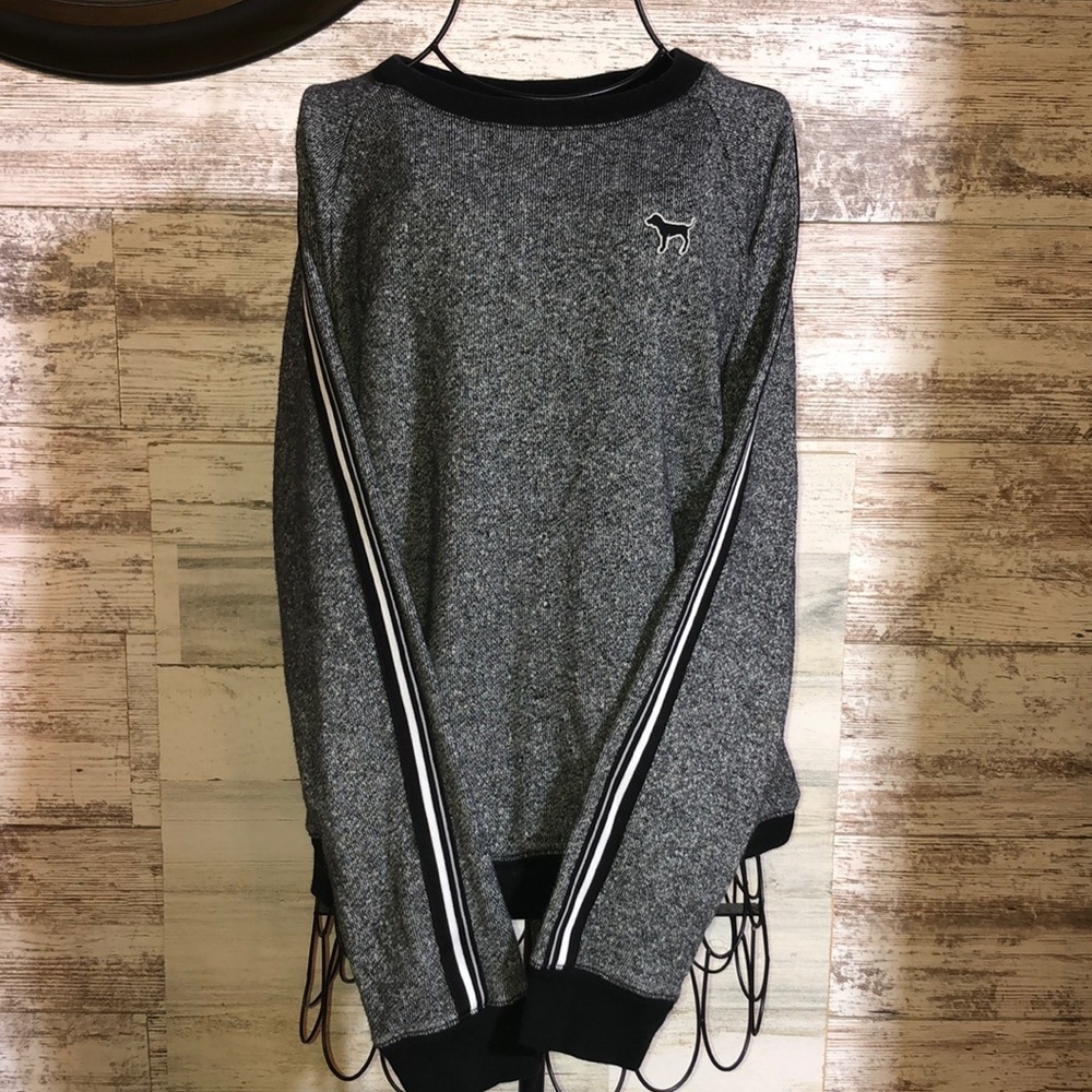 Victoria’s Secret pink crew neck sweatshirt size small gray and black stripped‌